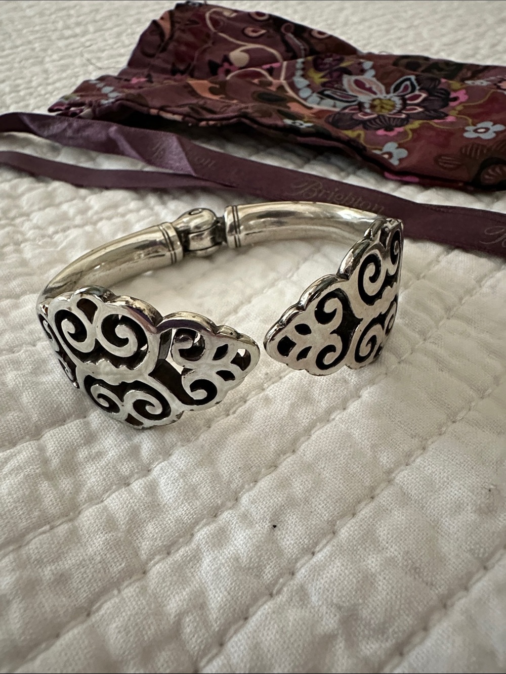 Brighton Silver and Black Filigree Open Cuff Bracelet